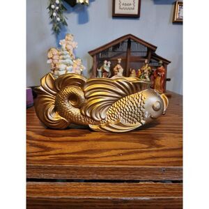 Vintage Rare Ceramic‎ Koi Fish Gold Planter Box MCM